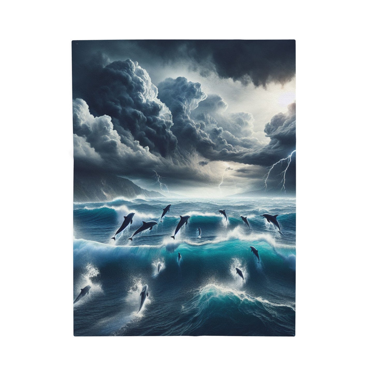 DOLPHINS IN A STORM Velveteen Plush Blanket