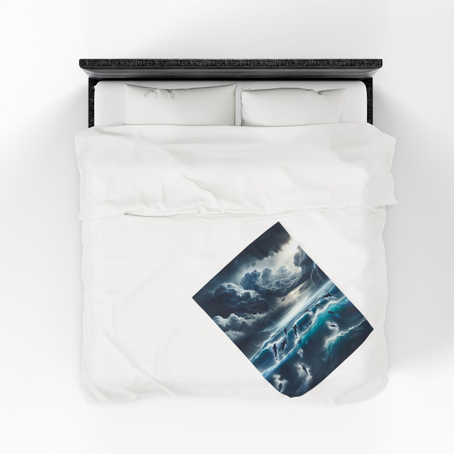 DOLPHINS IN A STORM Velveteen Plush Blanket