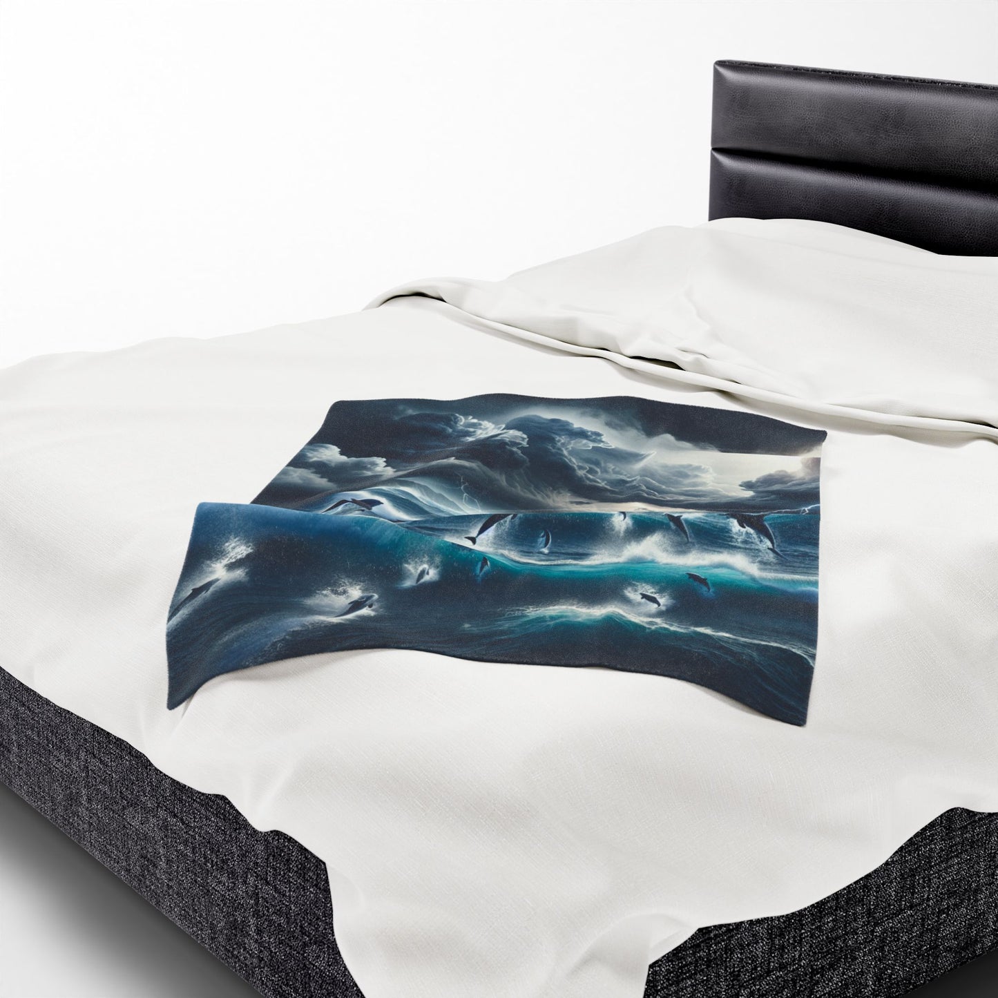 DOLPHINS IN A STORM Velveteen Plush Blanket