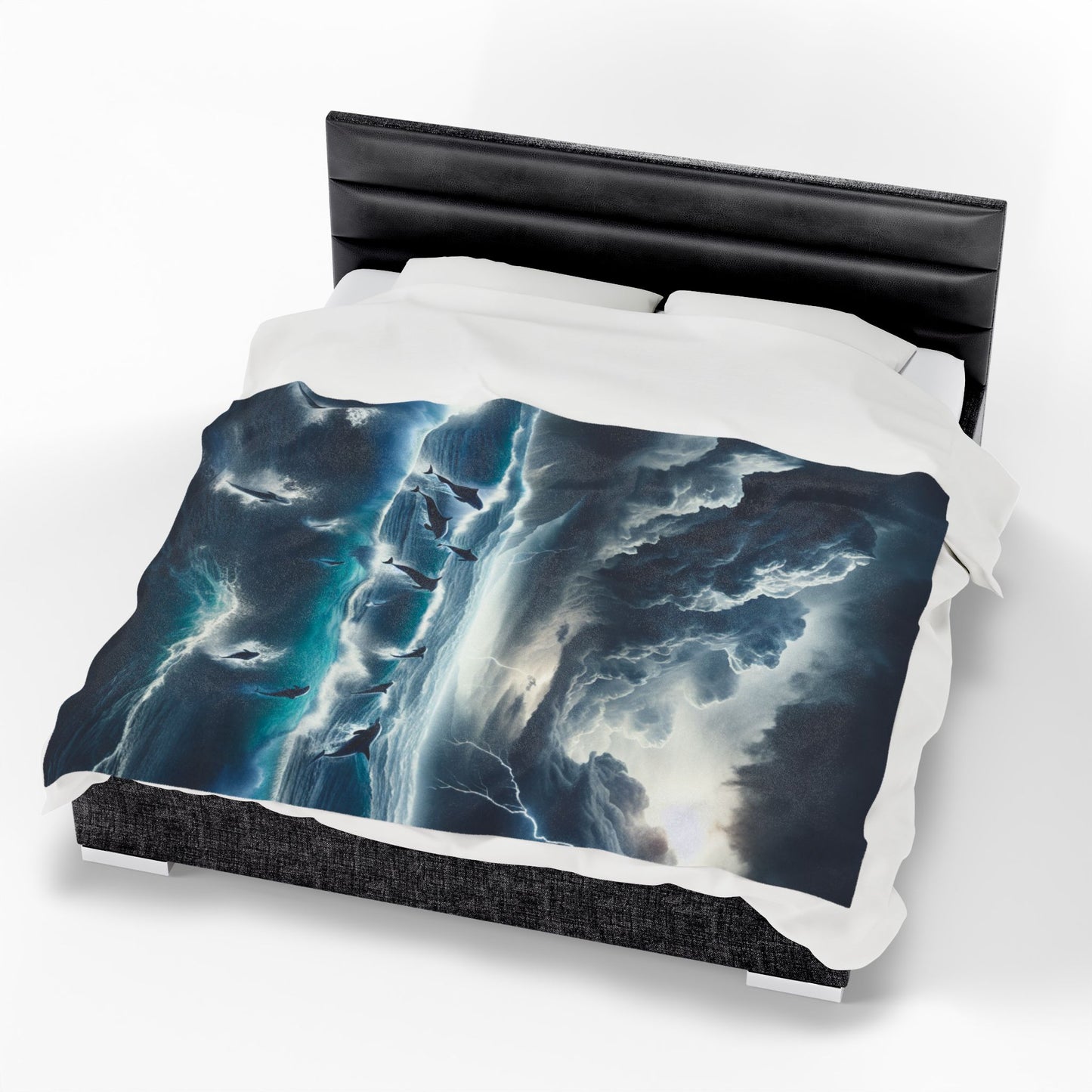 DOLPHINS IN A STORM Velveteen Plush Blanket