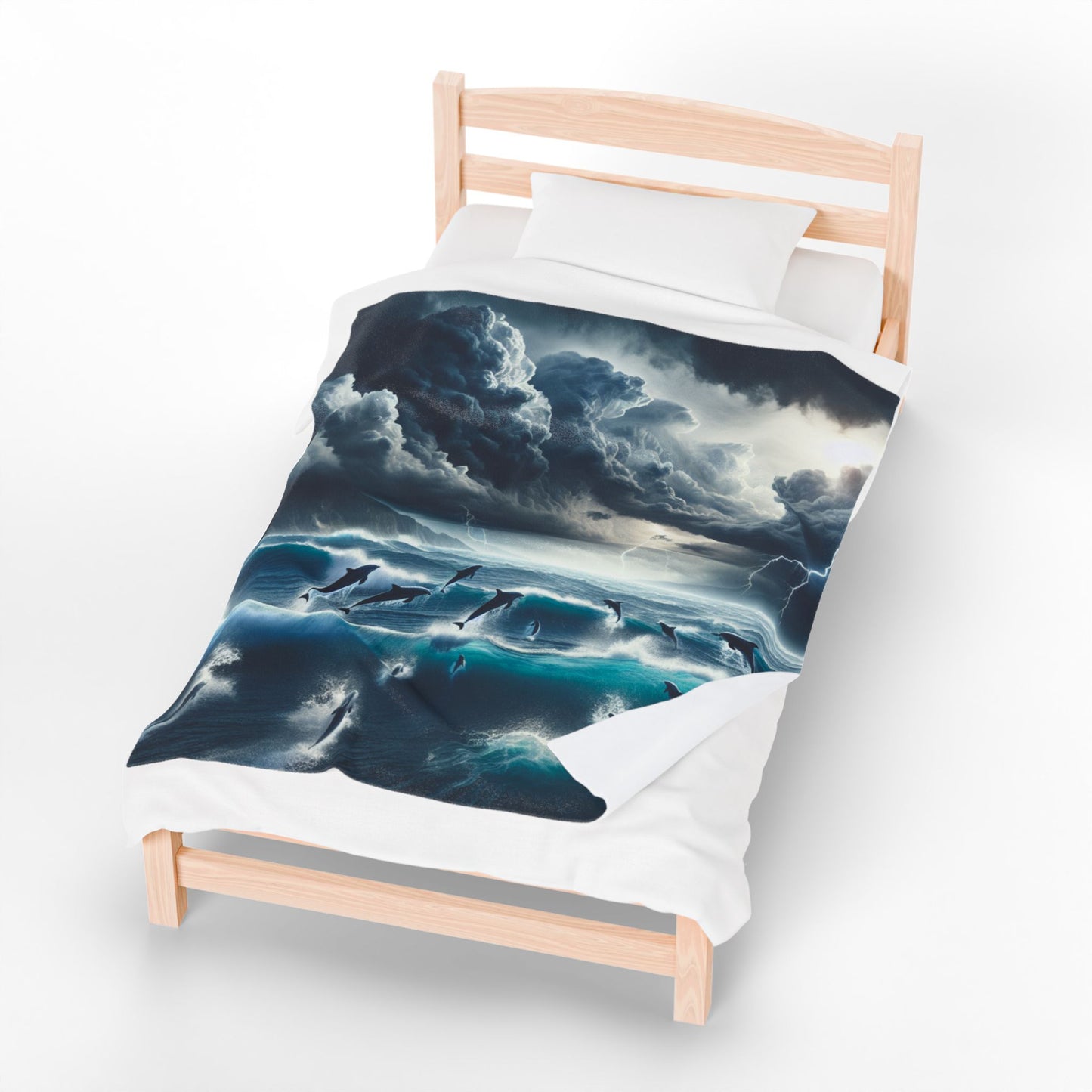 DOLPHINS IN A STORM Velveteen Plush Blanket