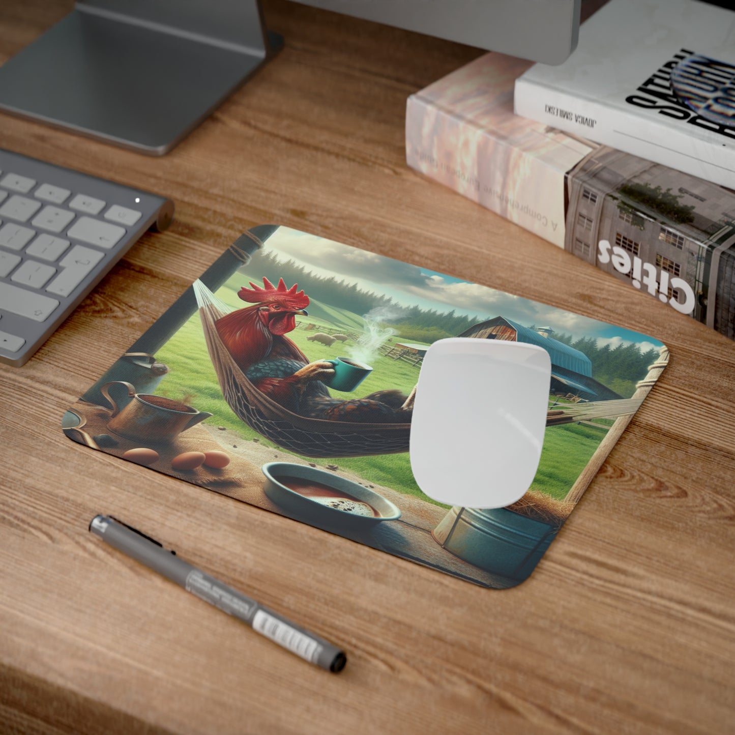 rooster just kicking it mouse pad