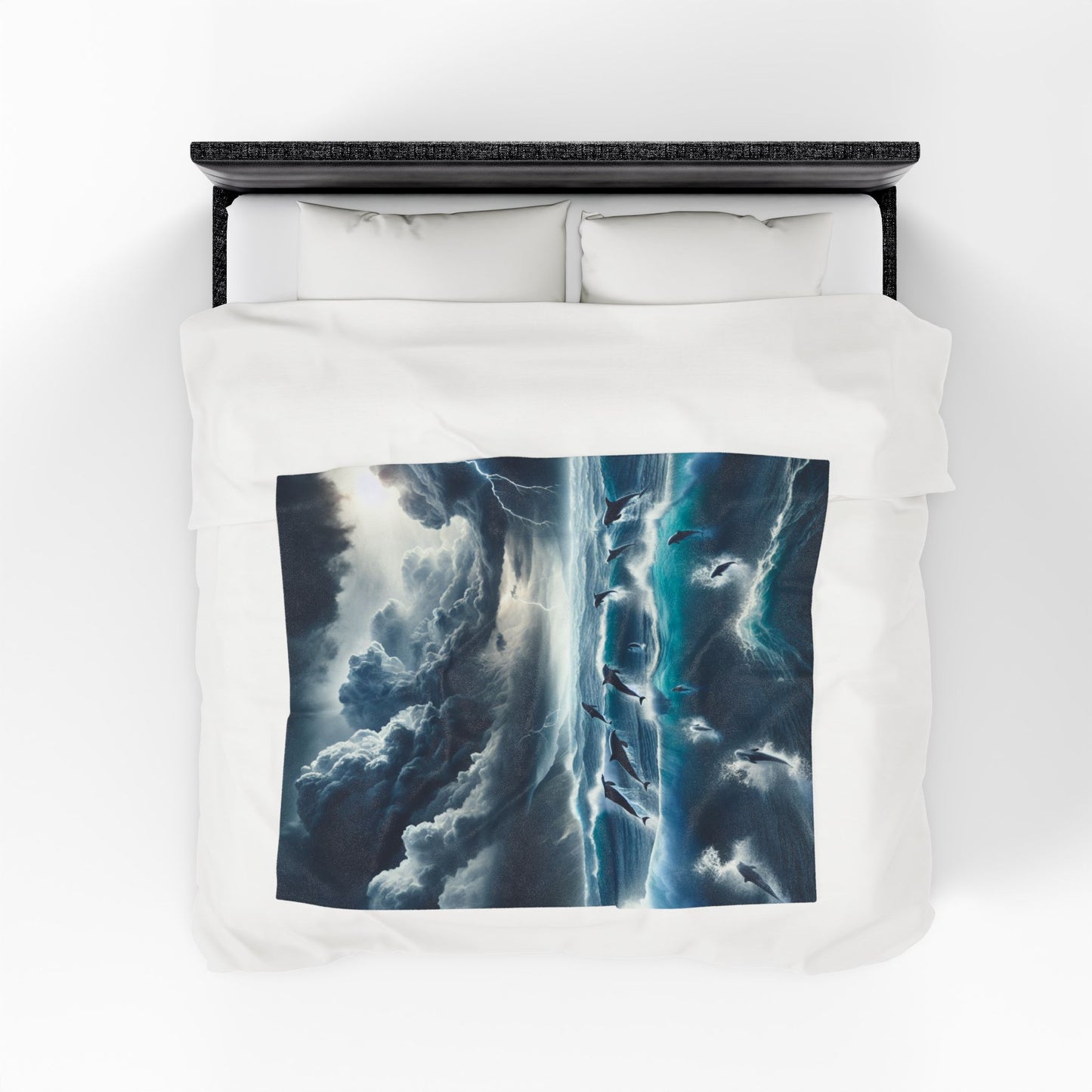 DOLPHINS IN A STORM Velveteen Plush Blanket