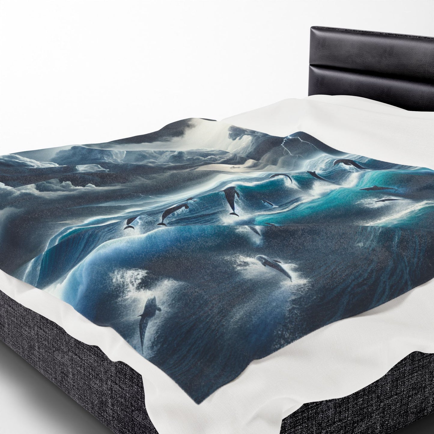 DOLPHINS IN A STORM Velveteen Plush Blanket