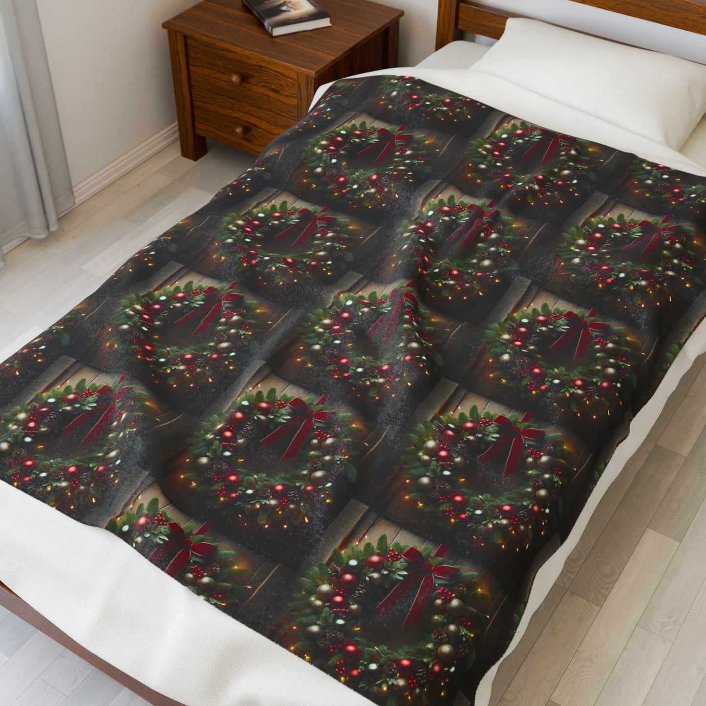 CHRISTMAS WREATH Velveteen Plush Blanket