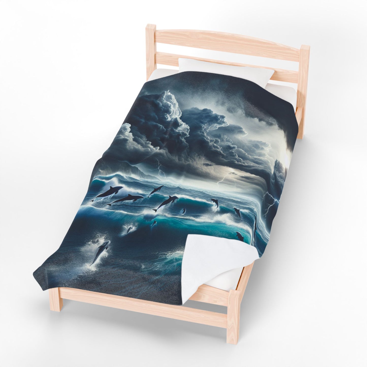 DOLPHINS IN A STORM Velveteen Plush Blanket