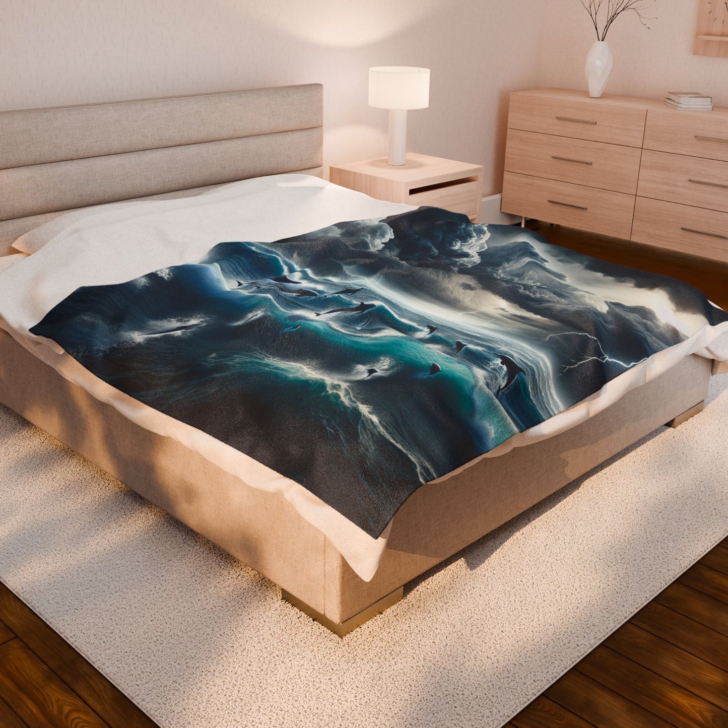 DOLPHINS IN A STORM Velveteen Plush Blanket
