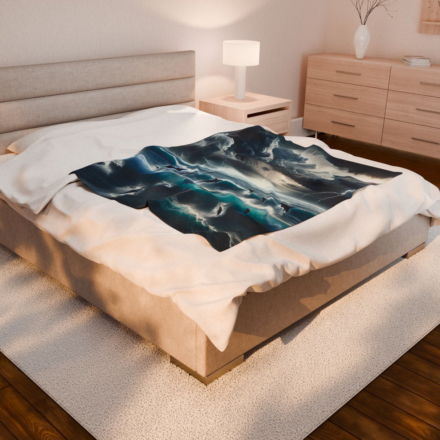 DOLPHINS IN A STORM Velveteen Plush Blanket