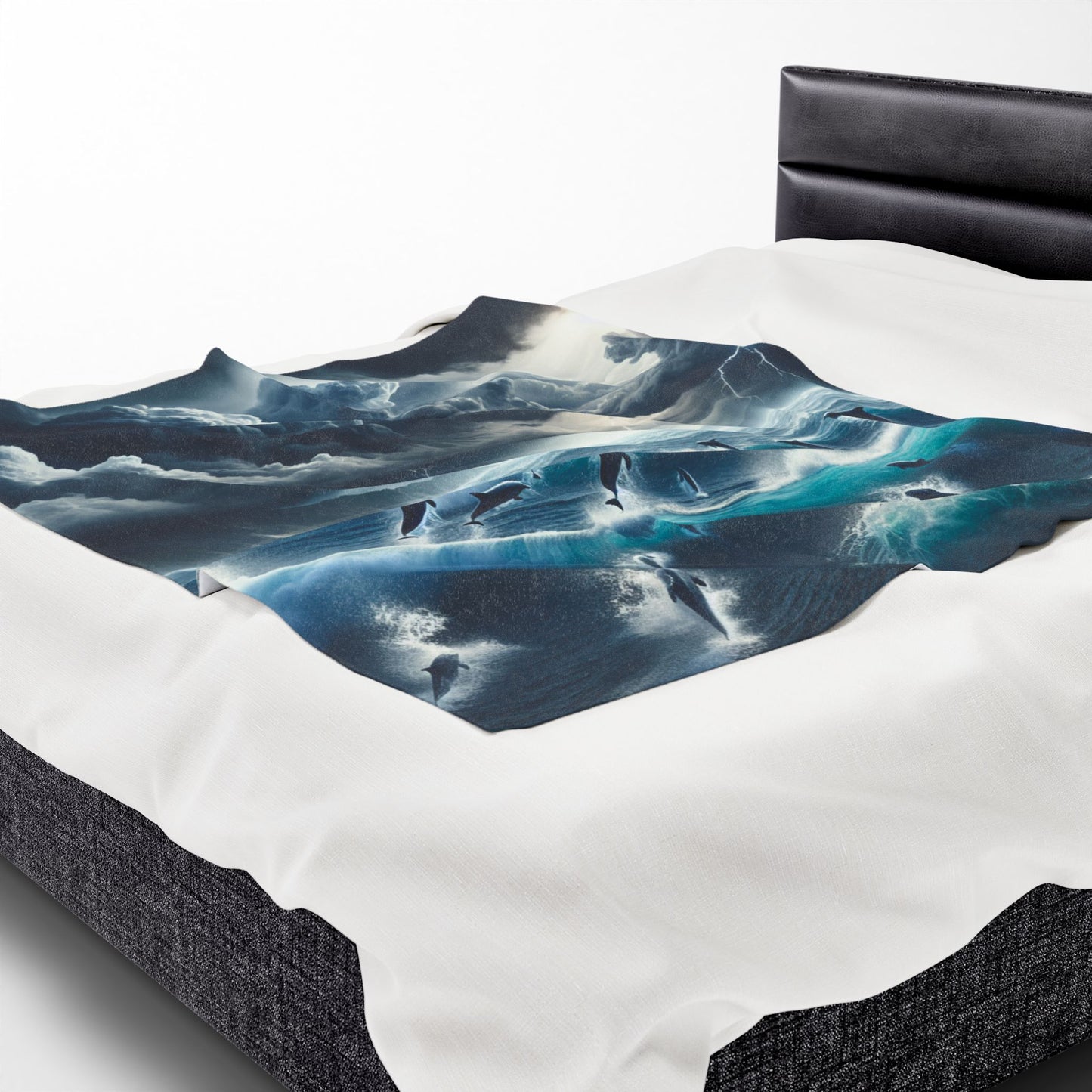 DOLPHINS IN A STORM Velveteen Plush Blanket