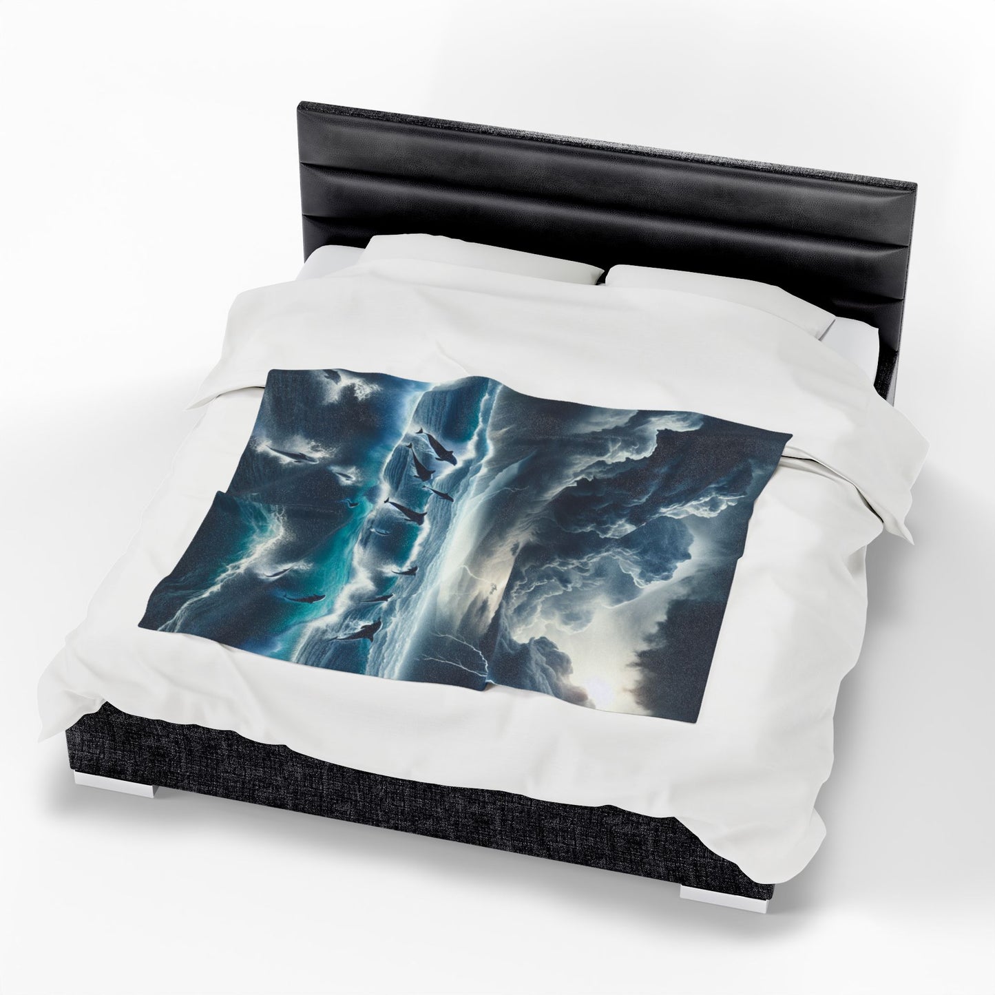 DOLPHINS IN A STORM Velveteen Plush Blanket