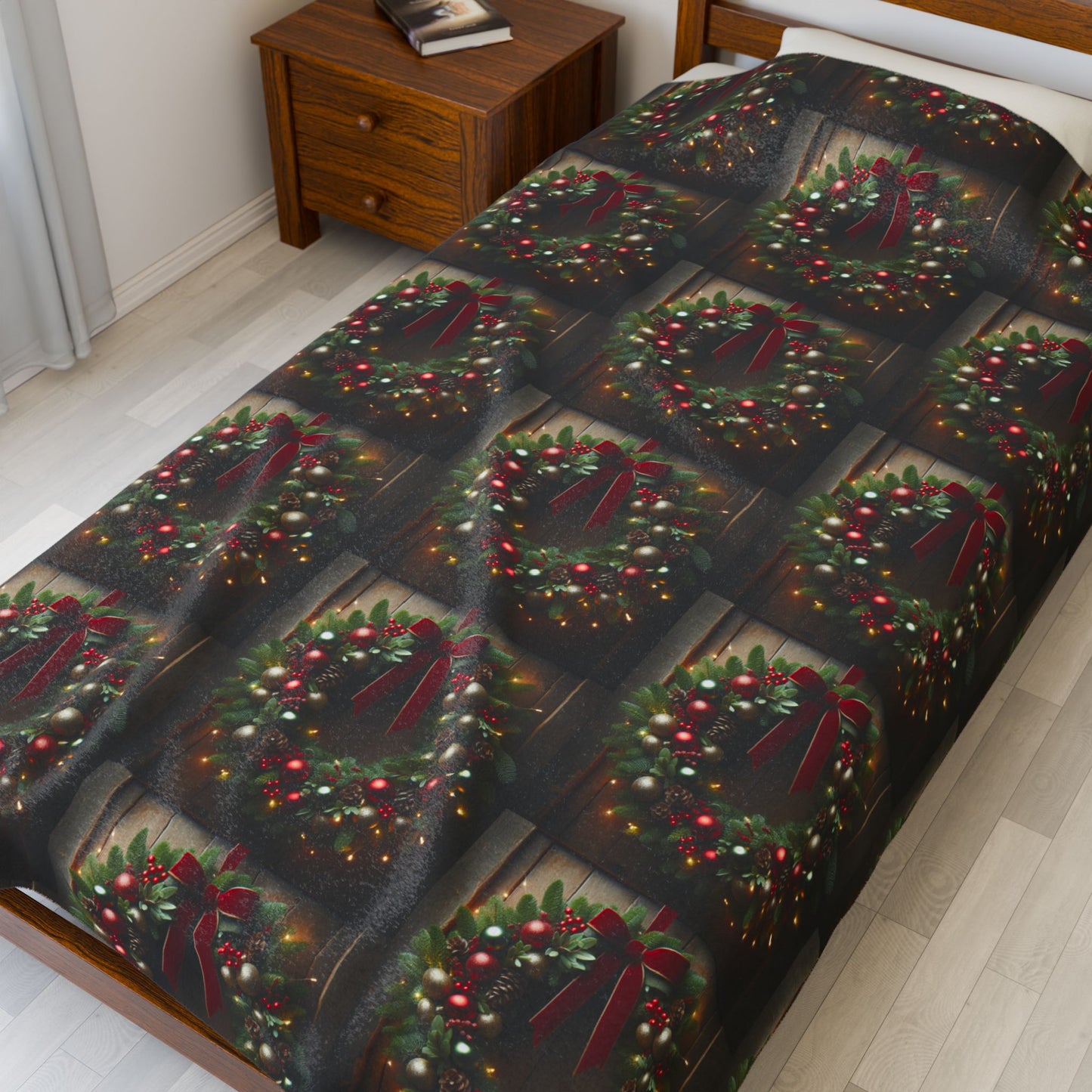 CHRISTMAS WREATH Velveteen Plush Blanket