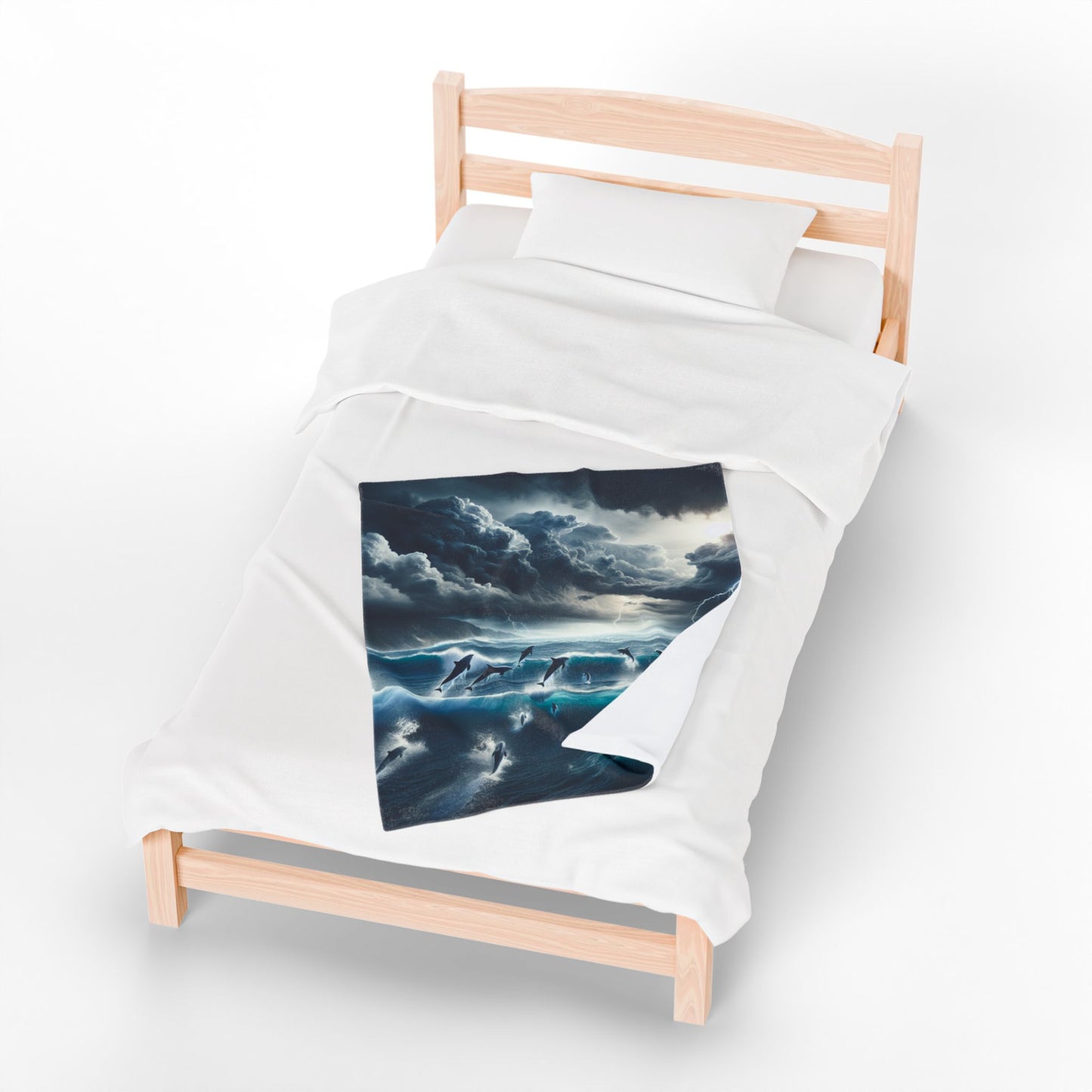DOLPHINS IN A STORM Velveteen Plush Blanket