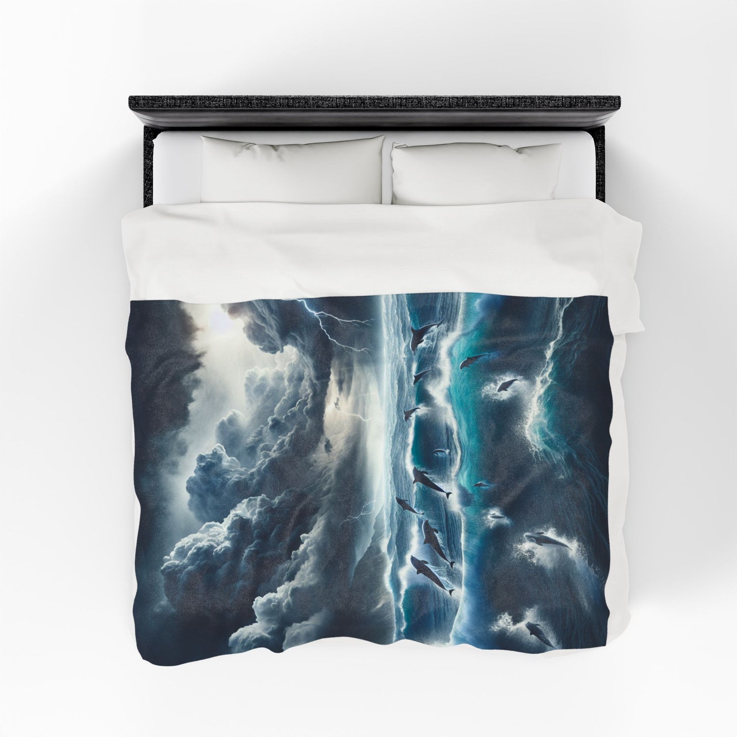 DOLPHINS IN A STORM Velveteen Plush Blanket