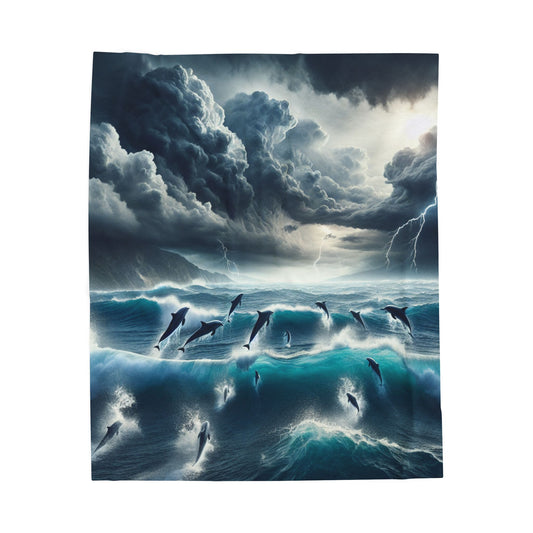 DOLPHINS IN A STORM Velveteen Plush Blanket