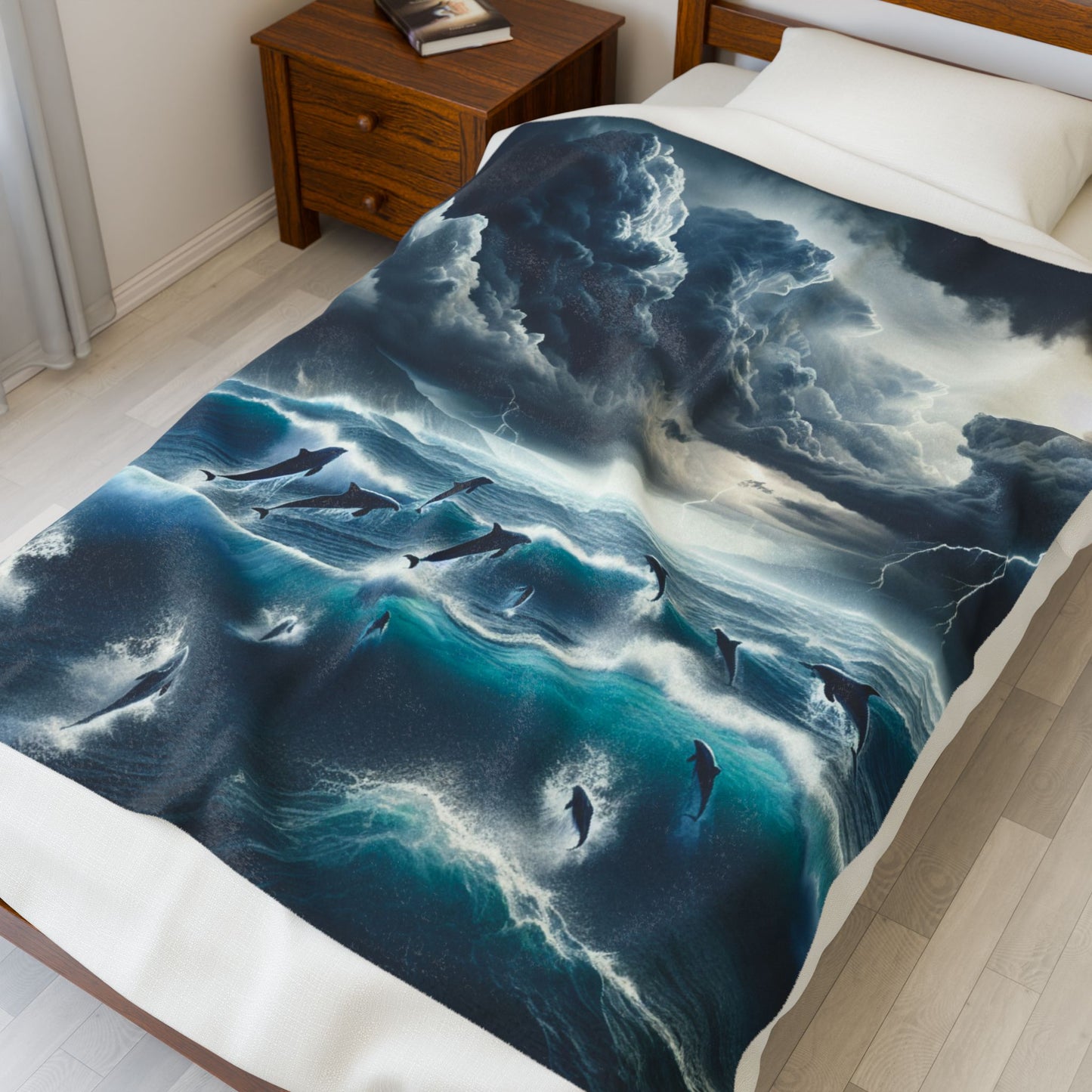 DOLPHINS IN A STORM Velveteen Plush Blanket