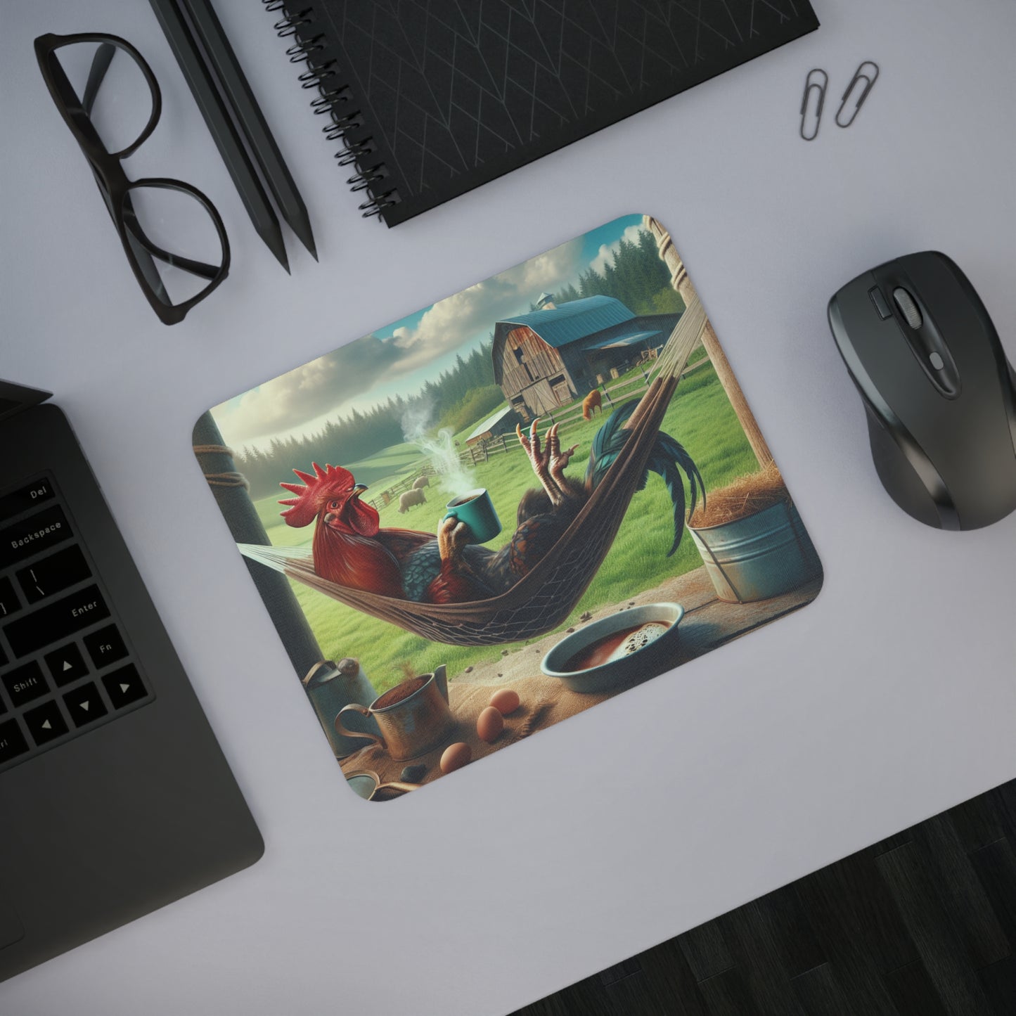 rooster just kicking it mouse pad