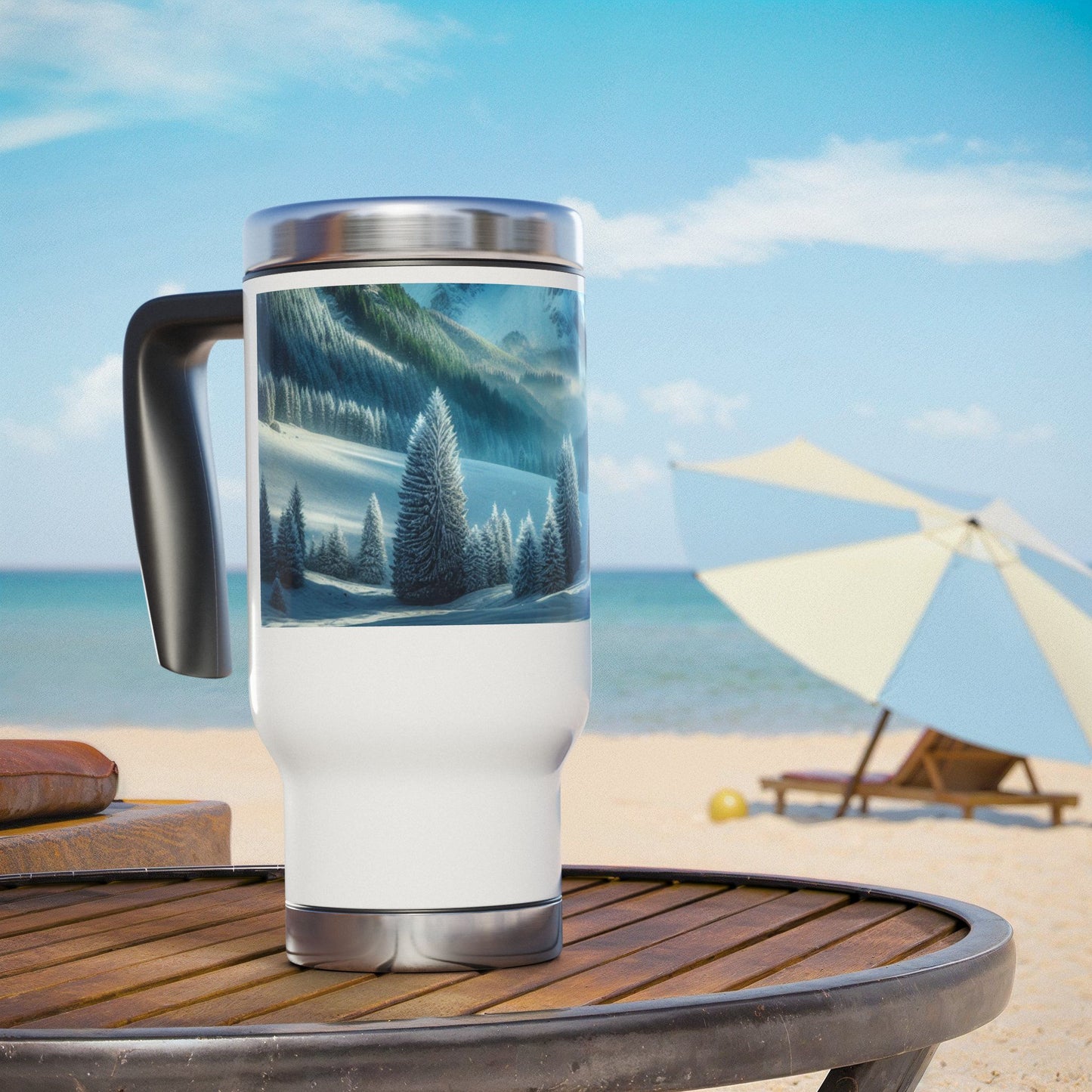 Stainless Steel Travel Mug with Handle, 14oz
