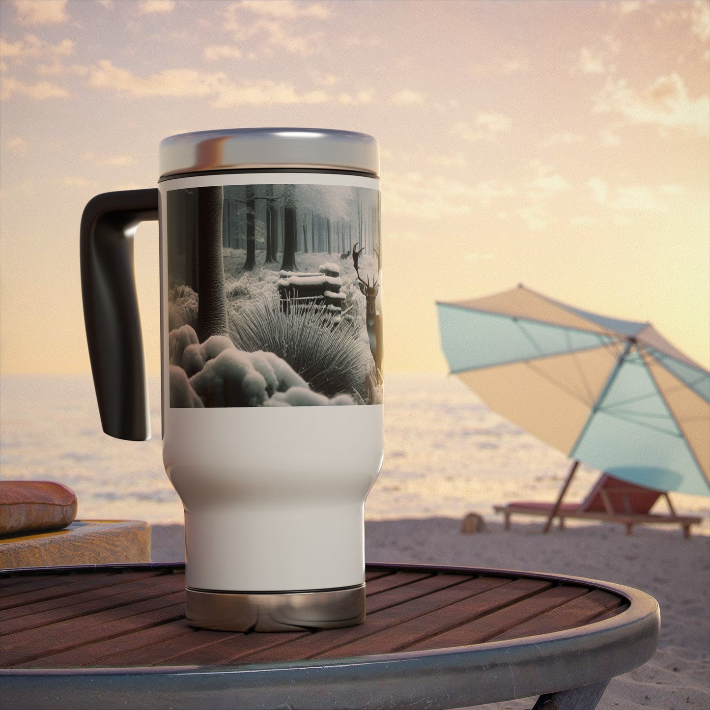 Stainless Steel Travel Mug with Handle, 14oz