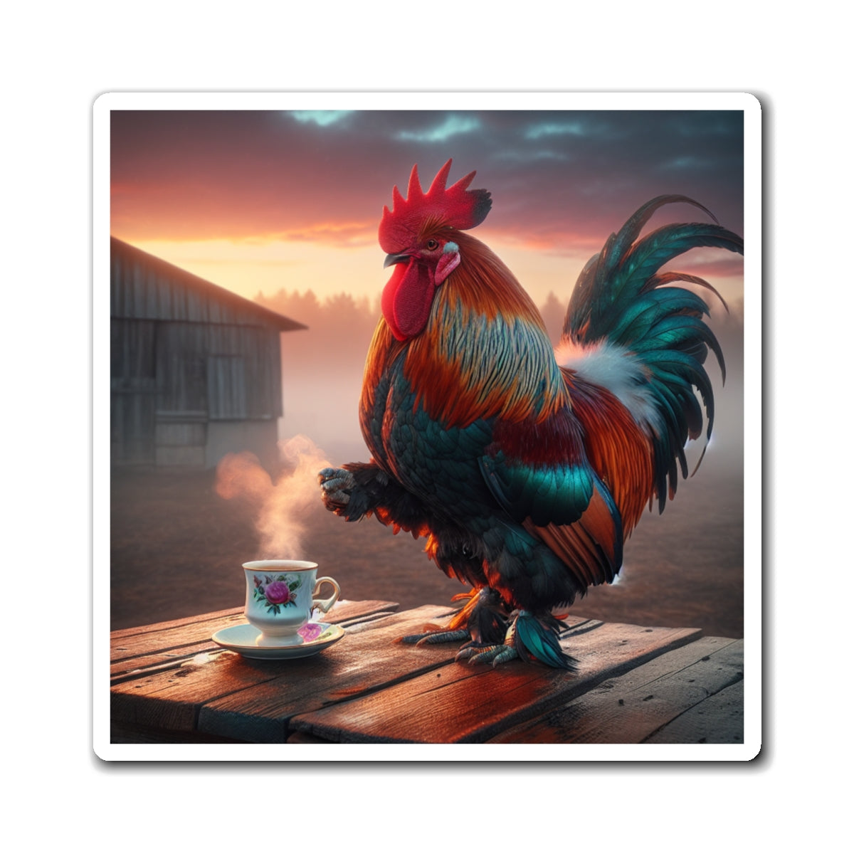 ROOSTER MORNING COFFEE magnet