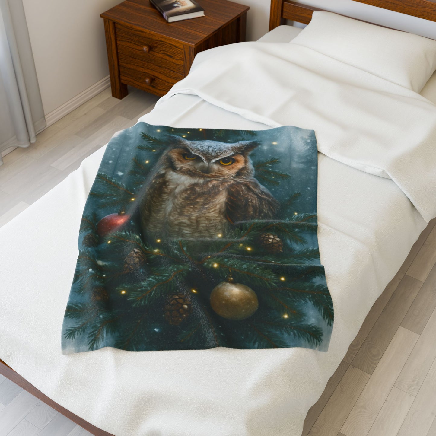 CHRISTAS OWL Velveteen Plush Blanket